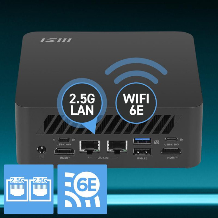 MSI Cubi Z AI 8M AMD Ryzen 9 8945HS Barebone 0.9L sized PC Noir AMD SoC 4 GHz Haut-parleurs intégrés 