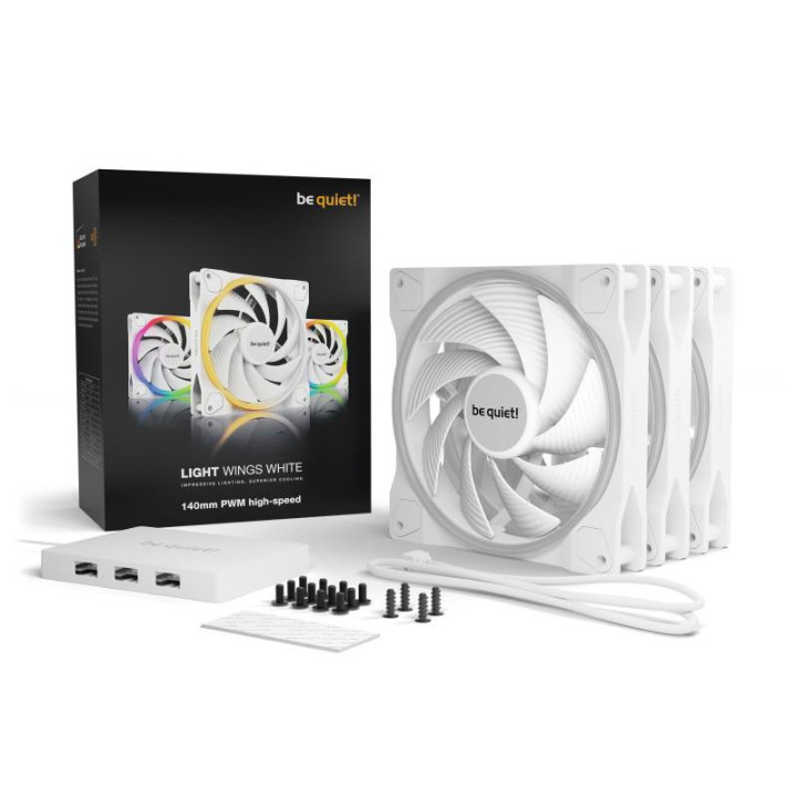 BE QUIET! LIGHT WINGS White 140mm PWM high-speed Triple-Pack 