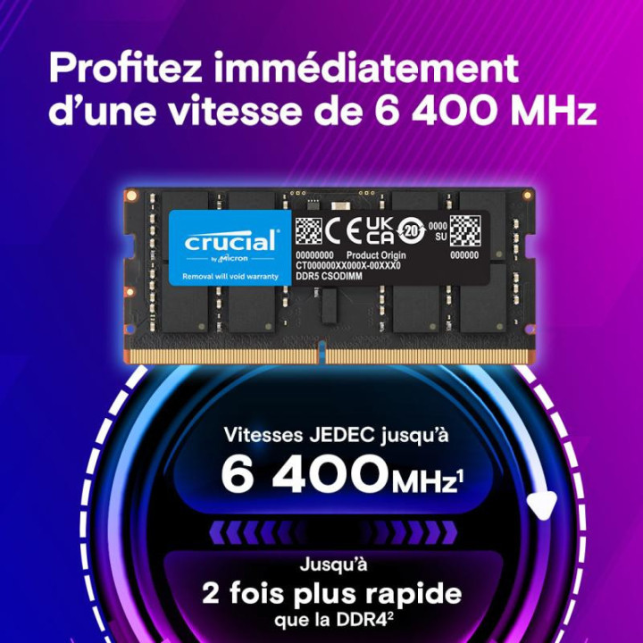 Crucial CT32G64C52CS5 module de mémoire 32 Go 1 x 32 Go DDR5 6400 MT/s 262-pin SO-DIMM 