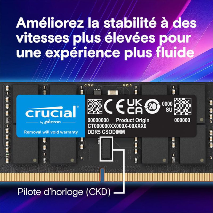 Crucial CT32G64C52CS5 module de mémoire 32 Go 1 x 32 Go DDR5 6400 MT/s 262-pin SO-DIMM 