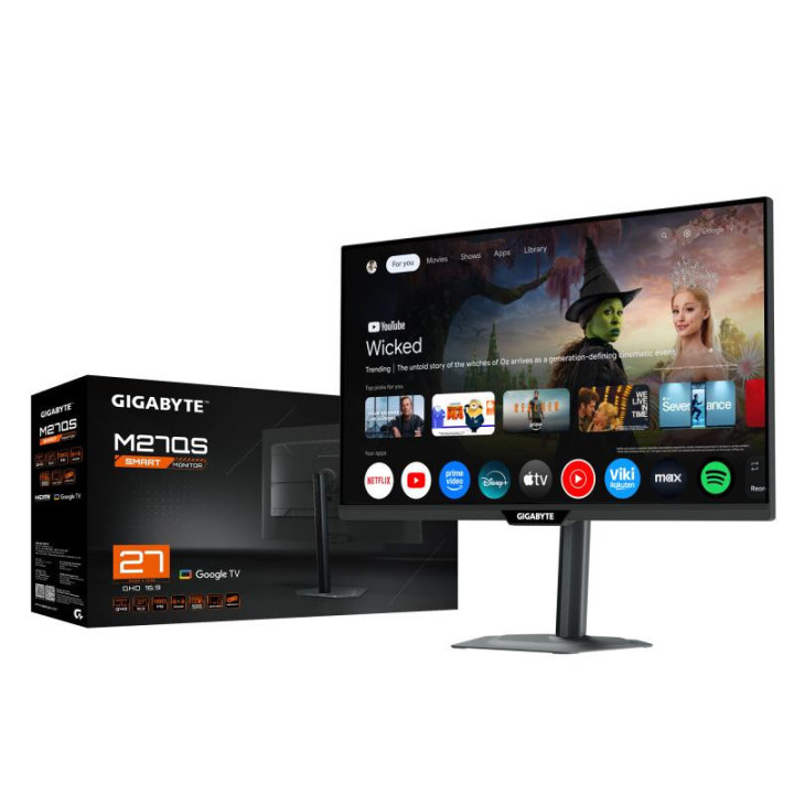 GIGABYTE M27QS Moniteur Intelligent 27? 2K QHD - Google TV, Affichage sans fil, 2560 x 1440, 180Hz, 1ms, 350 cd/m², FreeSync, Di