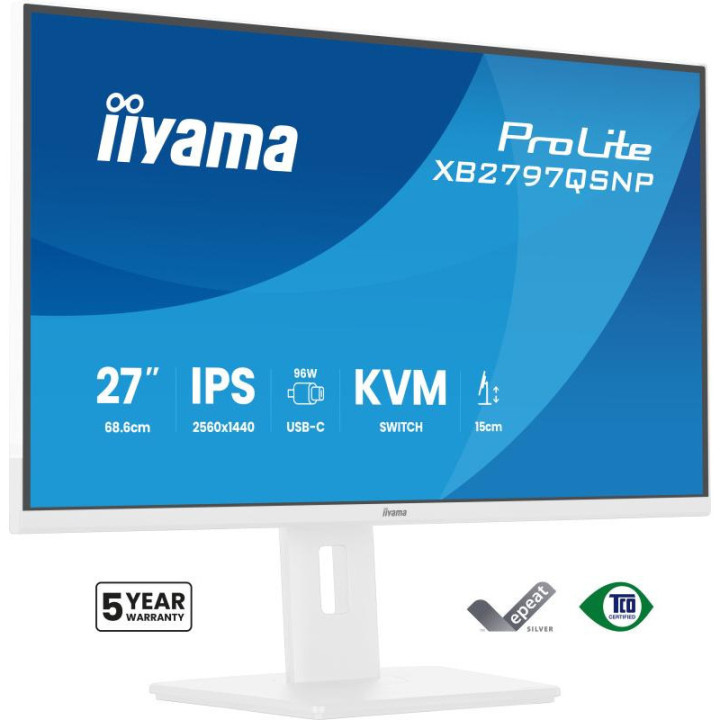 iiyama ProLite XB2797QSNP-W1 27" IPS LCD écran plat de PC 68,6 cm (27") 2560 x 1440 pixels Quad HD Blanc 