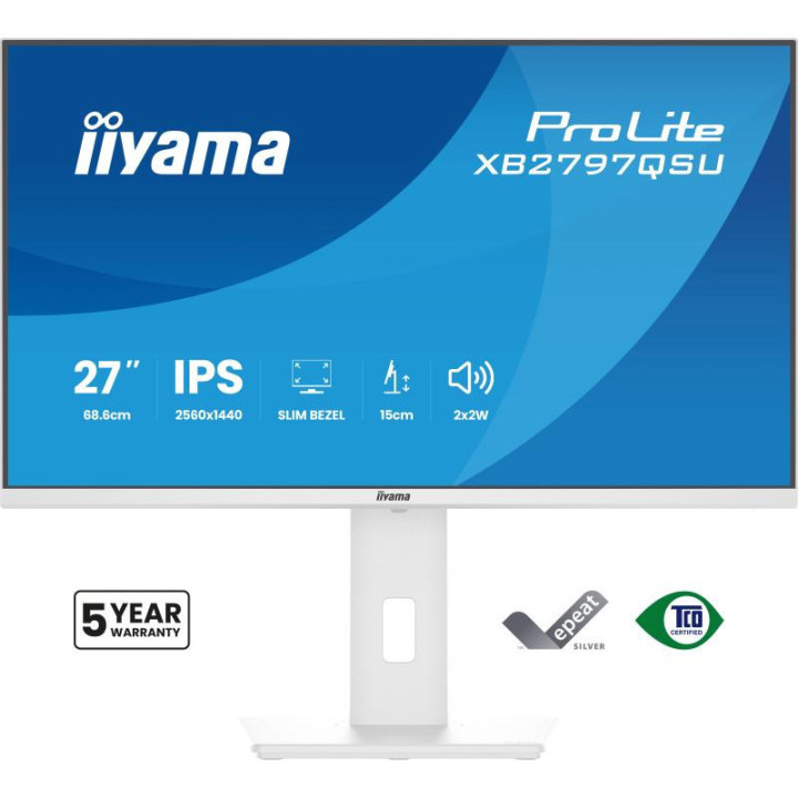 iiyama ProLite XB2797QSU-W1 écran plat de PC 68,6 cm (27") 2560 x 1440 pixels Quad HD LED Blanc 