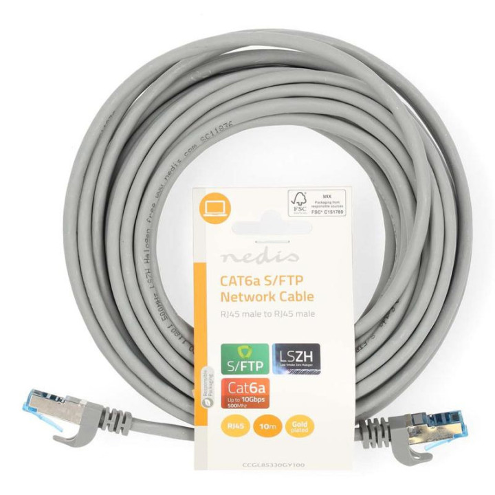 CABLE RJ45 CAT-6a S/FTP  MALE -MALE 10M GRIS 