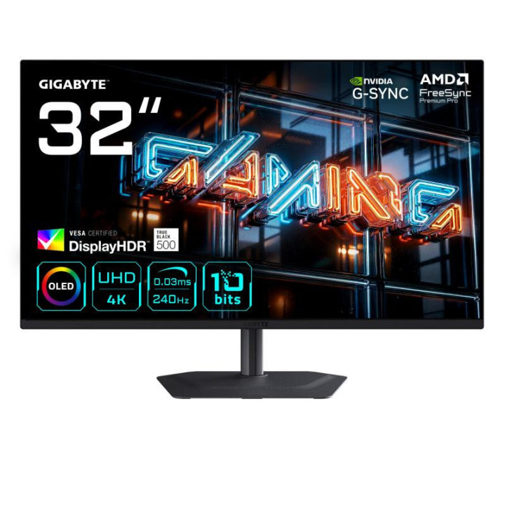 GIGABYTE MO32U24 Moniteur Gaming OLED 32? 4K UHD - 3840 x 2160, 240Hz, 0.03ms, 300 cd/m², G-Sync Compatible, FreeSync Premium Pr