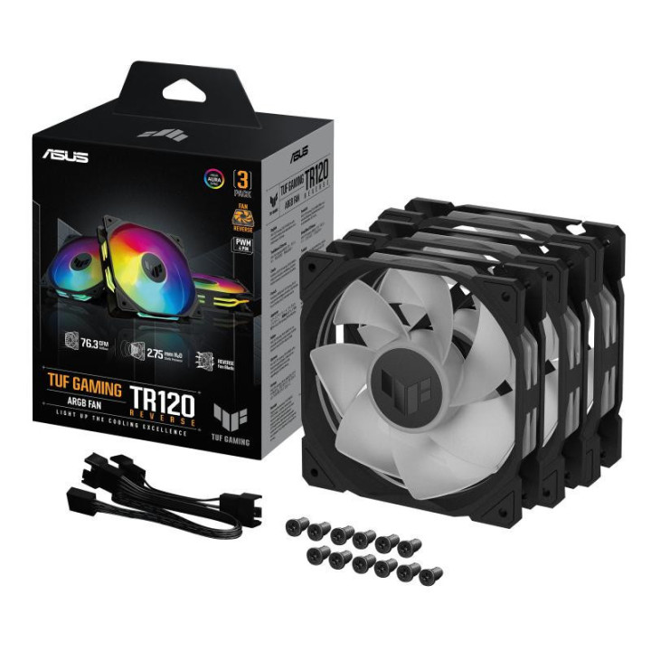 ASUS TUF Gaming TR120 ARGB Reverse Fan - Triple Pack Boitier PC Ventilateur 12 cm Noir 