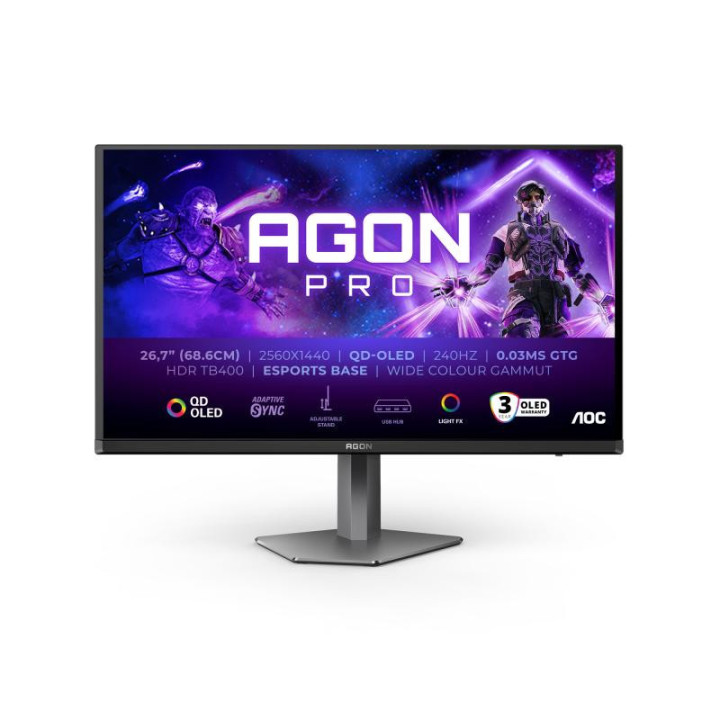 AOC AGON PRO AG276QZD2 écran plat de PC 67,3 cm (26.5") 2560 x 1440 pixels Quad HD QD-OLED Noir, Gris 