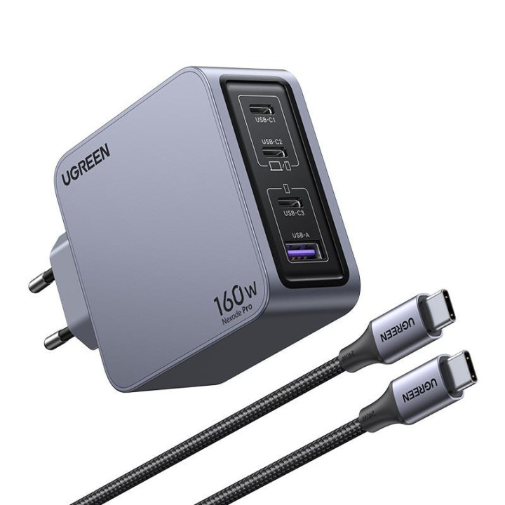 UGREEN Chargeur Sect 160W 4 Ports +Câble USB-C > USB-C 240W *25877 