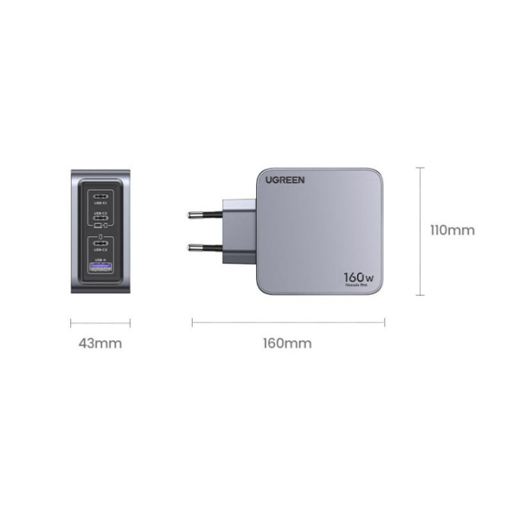 UGREEN Chargeur Sect 160W 4 Ports +Câble USB-C > USB-C 240W *25877 