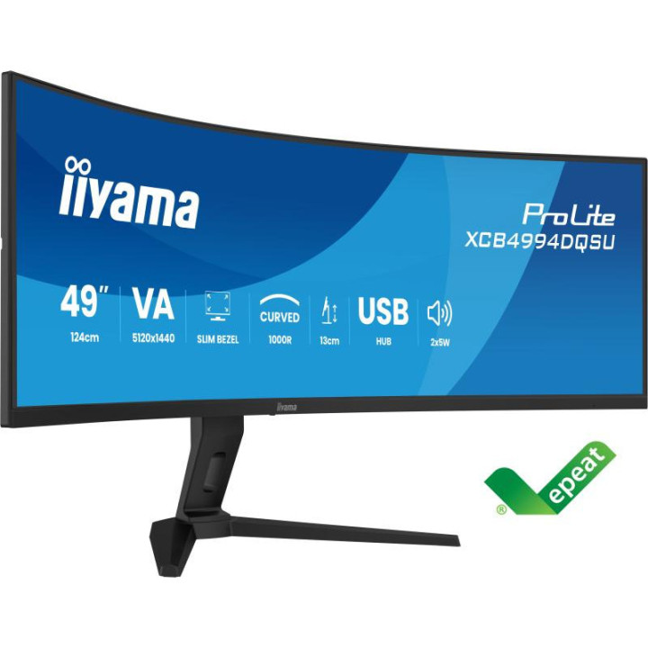iiyama ProLite XCB4994DQSU-B1 écran plat de PC 124,5 cm (49") 5120 x 1440 pixels Dual QHD LCD Noir 