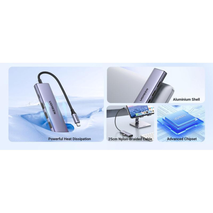 UGREEN Hub 5 en 1 3xUSB3.2/USB-C/HDMI 4K *15596 