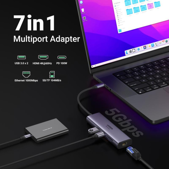 UGREEN Adaptateur Multiport 7-en-1 4K HDMI vers USB C *60515 