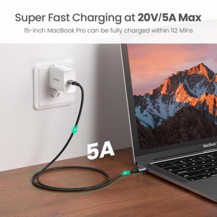 UGREEN Câble Renforcé 2m USB-C > USB-C Noir PD 100W *70429 