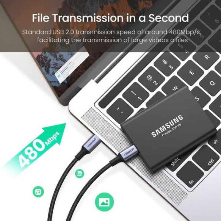 UGREEN Câble Renforcé 2m USB-C > USB-C Noir PD 100W *70429 