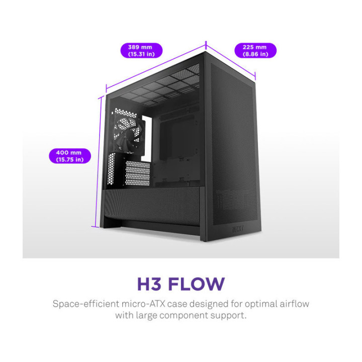 NZXT H3 Flow micro-ATX Mid-tower Case - All Black Color 