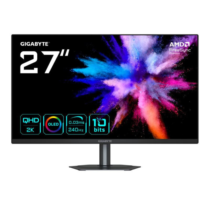 GIGABYTE GO27Q24 27? Moniteur Gaming OLED 2K QHD - 2560 x 1440, 240Hz, 0.03ms, 400 cd/m², FreeSync Premium, HDMI 2.0, Displaypor