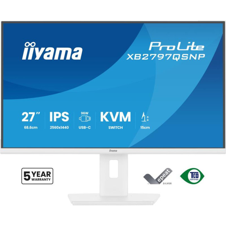 iiyama ProLite XB2797QSNP-W1 27" IPS LCD écran plat de PC 68,6 cm (27") 2560 x 1440 pixels Quad HD Blanc 