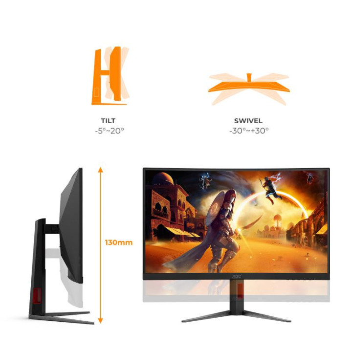 AOC G4 CQ27G4Z2AD écran plat de PC 68,6 cm (27") 2560 x 1440 pixels Quad HD LED Noir, Rouge 