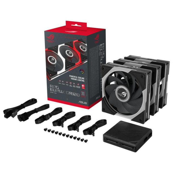 ASUS ROG Eurux GR120 ARGB Reverse Fan - Triple Pack Boitier PC Ventilateur 12 cm Noir, Blanc 3 pièce(s) 