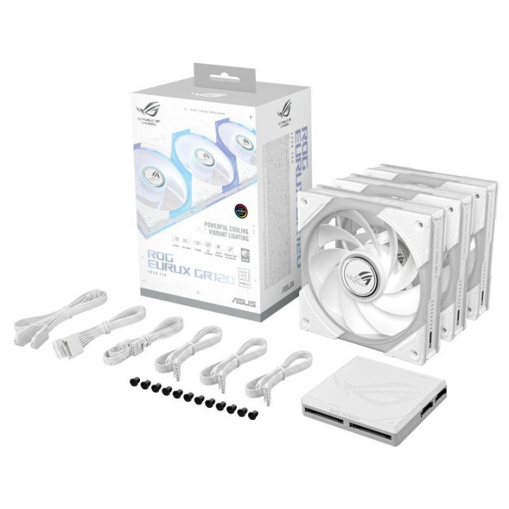 ASUS ROG Eurux GR120 ARGB Reverse Fan White Edition - Triple Pack Boitier PC Ventilateur 12 cm Blanc 3 pièce(s) 