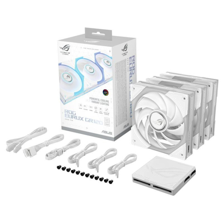 ASUS ROG Eurux GR120 ARGB Fan White Triple Pack Boitier PC Ventilateur 12 cm Blanc 3 pièce(s) 