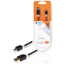 USB 2.0 Cable A Male - Mini 5-Pin Male Round 2.00  - KNC60300E20 | Générique 