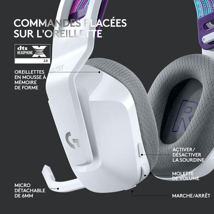 G733 Sans Fil LightSpeed RGB - Blanc - 981000883 | Logitech 