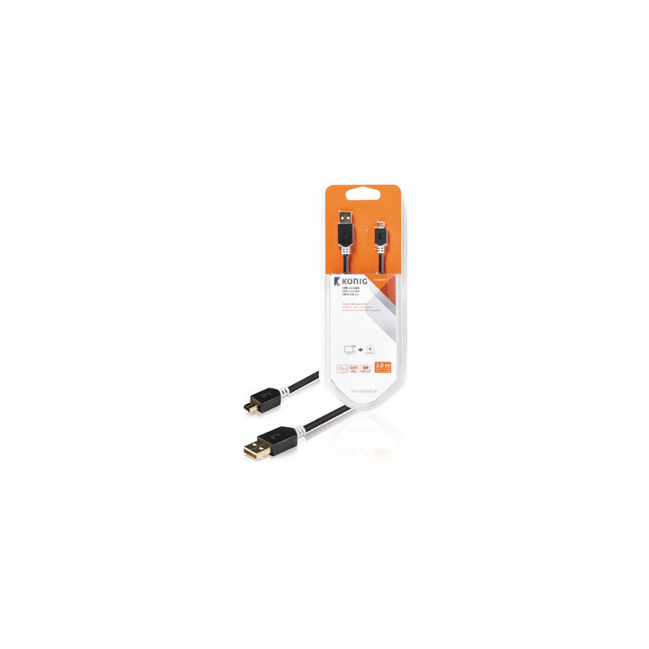 USB 2.0 Cable A Male - Mini 5-Pin Male Round 3.00  - KNC60300E30 | Générique 