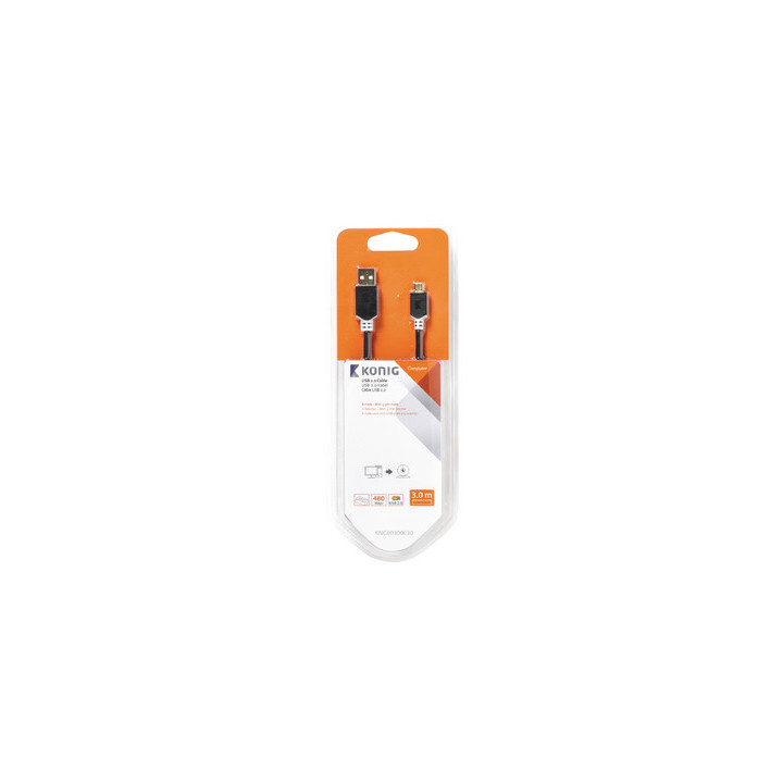 USB 2.0 Cable A Male - Mini 5-Pin Male Round 3.00  - KNC60300E30 | Générique 