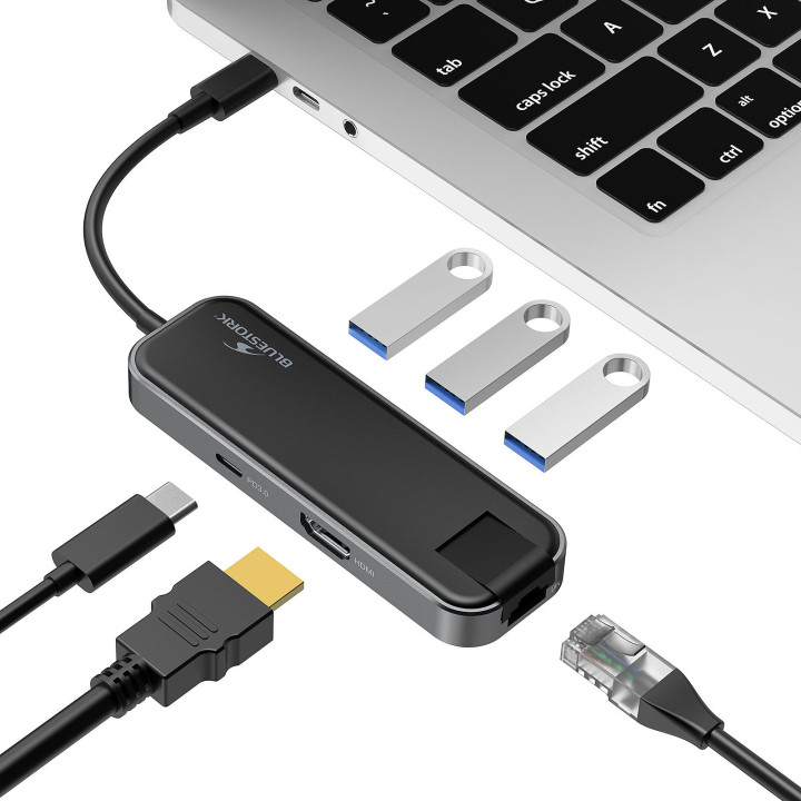 3 Ports USB 2.0 + HDMI + USB Type C + RJ45 - BSHUBHOME | Bluestork 