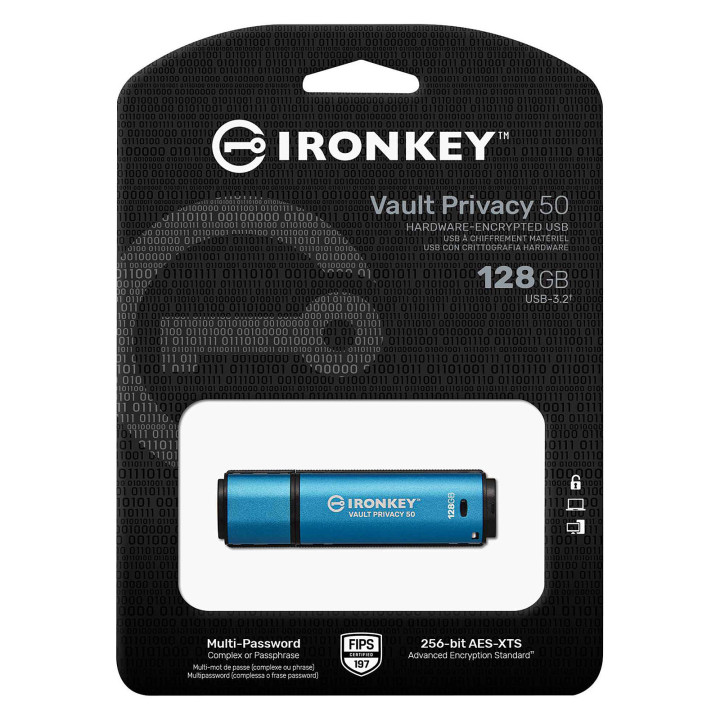Clé 128Go USB 3.2 Vault Privacy 50 IKVP50/128GB - IKVP50128GB | Kingston 