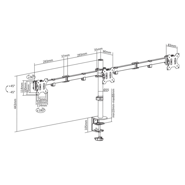 Support bureau 3 écrans 13" à 27" VESA 100x100 - 0151623 | Kimex International 