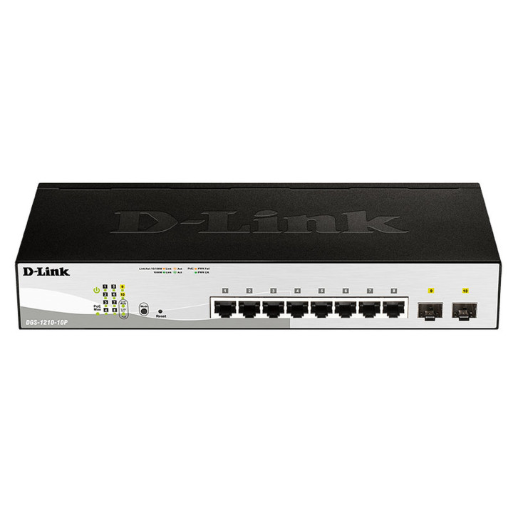 8 Ports PoE Gigabit + 2 Ports SFP - Manageable  - DGS121010PE | D-Link 