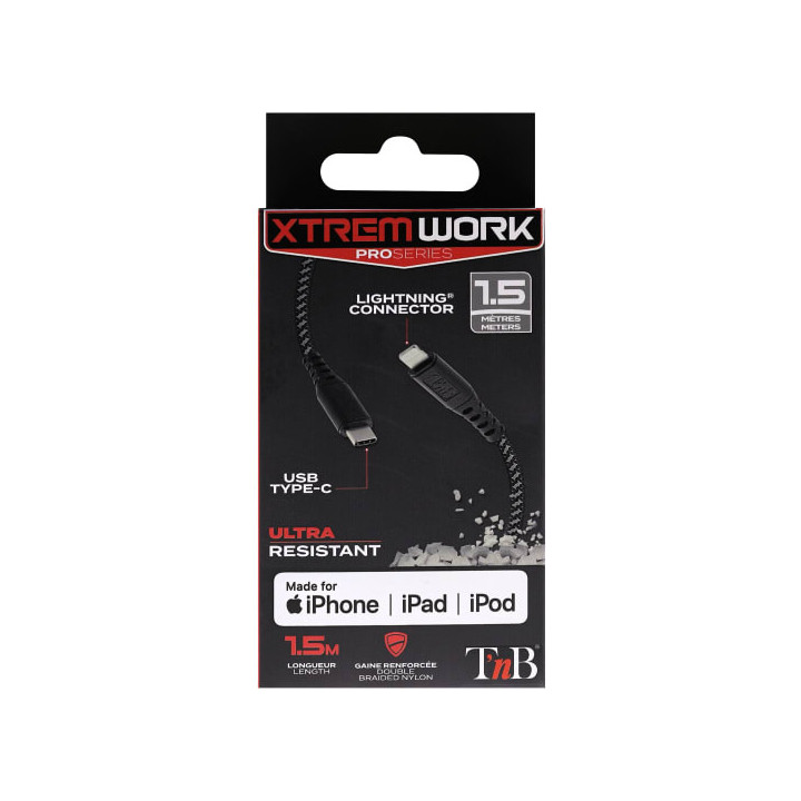 Câble USB-C PD vers Lightning XTREMWORK - 1.5m - XCBLTC150 | T'nB 