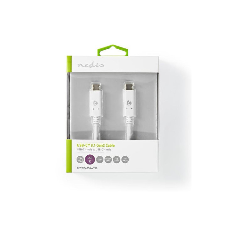 Câble USB-C 3.2 Gen2 - 100W - 1m - Blanc - CCGW64750WT10 | Nedis 