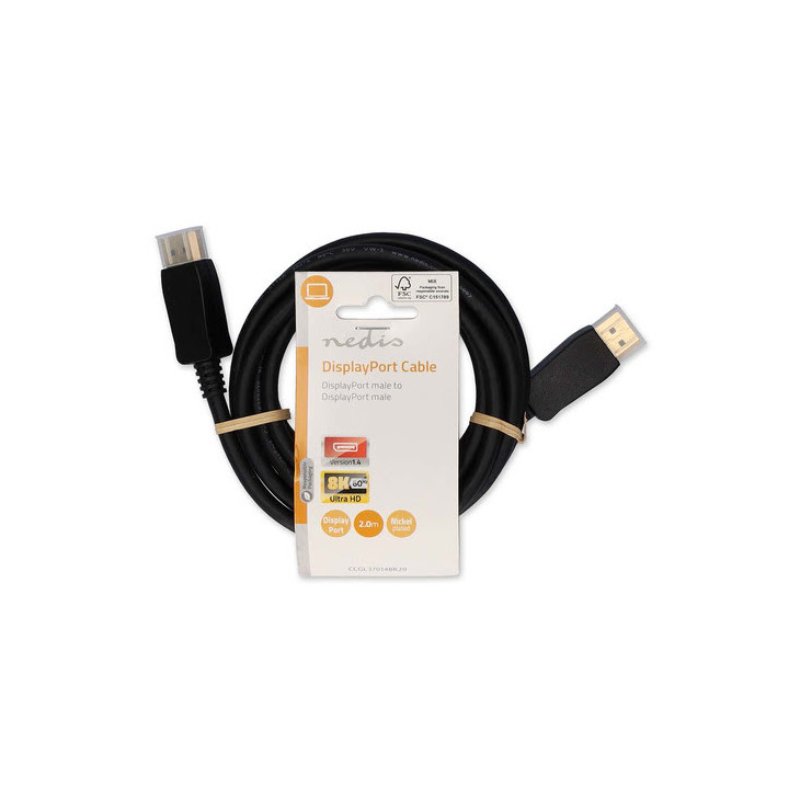 Câble DisplayPort 1.4 8K male - male - Noir - 2m - CCGL37014BK20 | Nedis 