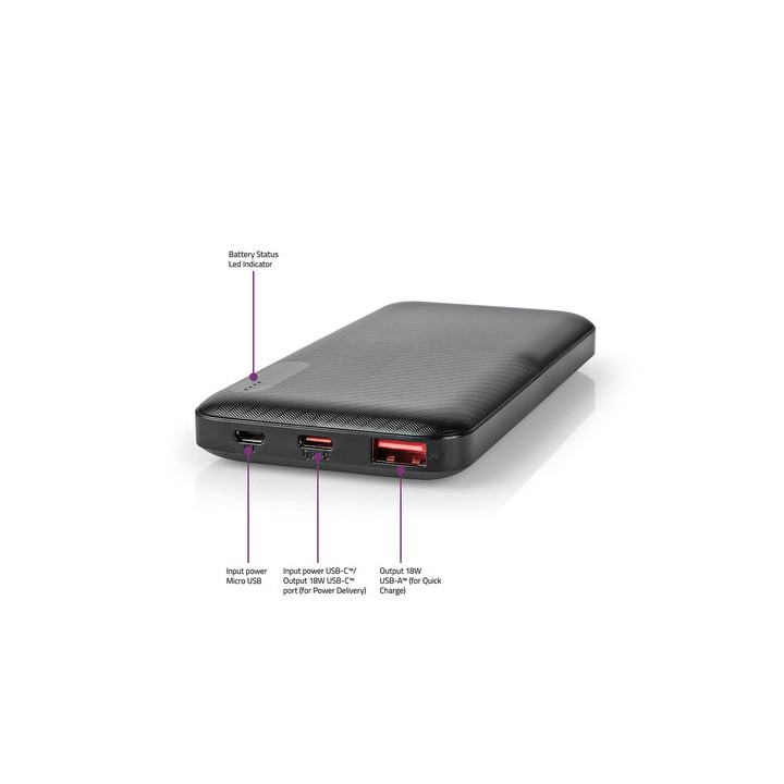 Batterie Externe 10000 mAh USB-A - USB-C - UPBKPD10000BK | Nedis 