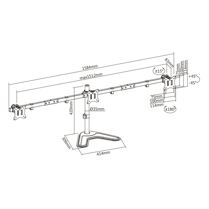 Support 3 écrans 17" - 32" horizontal - 0151153 | Kimex International 