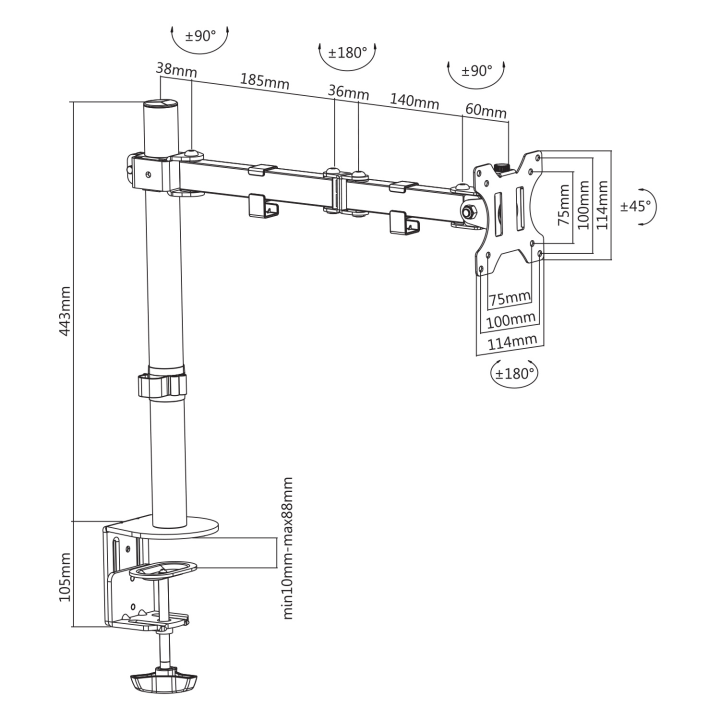 Support bureau 1 écran PC 13"- 32" - 0151621 | Kimex International 