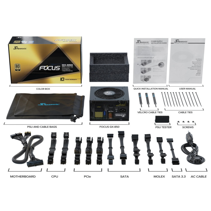 ATX 850W 80+ Gold - FOCUS-GX-850-V4 - FOCUSGX850V4 | Seasonic 