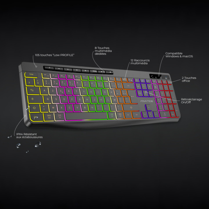 R TYPE Noir Sans fil - RGB - Batterie - IPX4 - Win et Mac - CLA310BK | Advance 