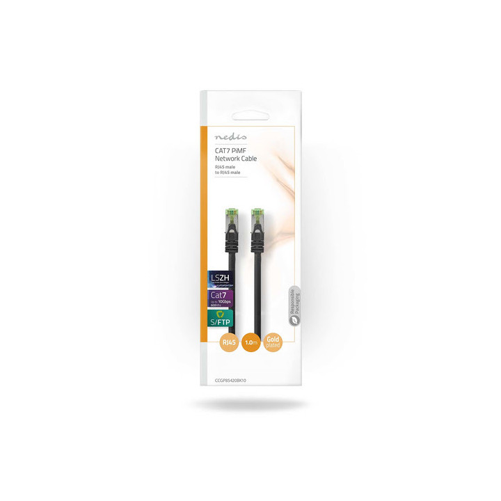 Câble RJ45 CAT7 S - FTP - male - male - 1m - Noir - CCGL85420BK10 | Nedis 