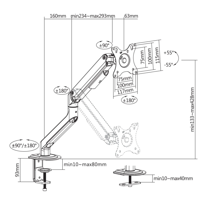 Support de bureau Full Motion 1 écran PC 17"- 32" - 0152601 | Kimex International 